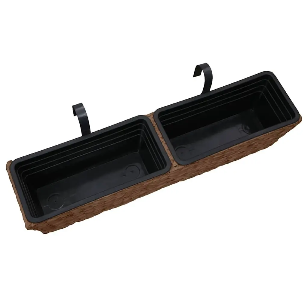 Indoor Plant Pots Brown 2 Piece Water Hyacinth Durable Woven Containers with Metal Holders for Gardening and Flower Display