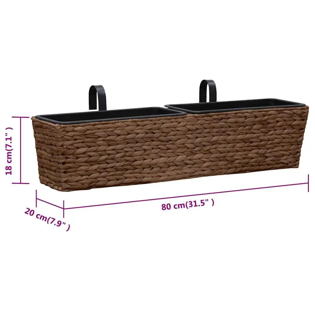 Indoor Plant Pots Brown 2 Piece Water Hyacinth Durable Woven Containers with Metal Holders for Gardening and Flower Display