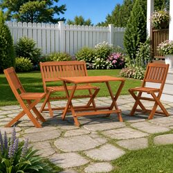 Durable 4-Piece Kids Outdoor Dining Set in Eucalyptus Wood