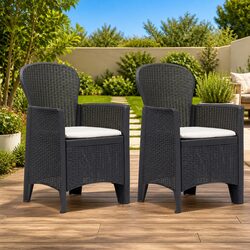 Set of 2 Outdoor Garden Chairs with Cushions in Brown