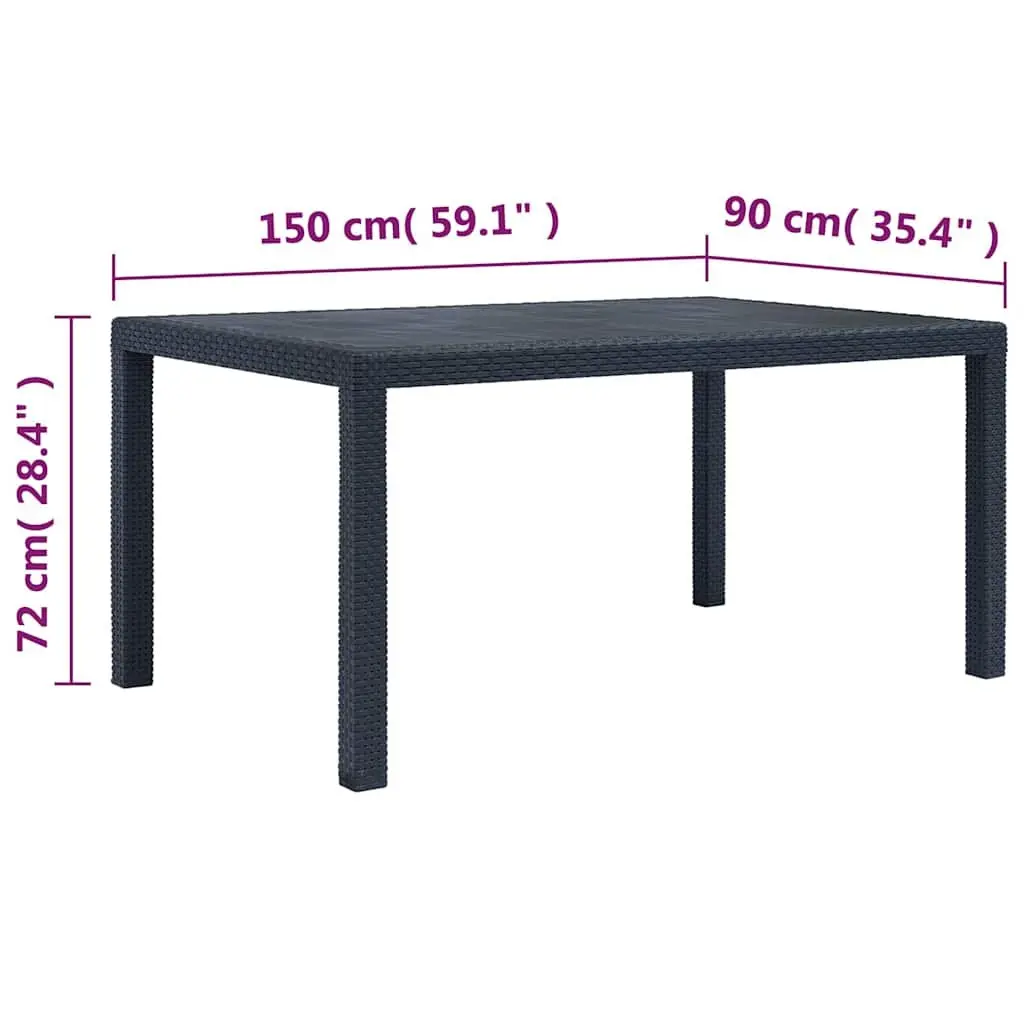 Outdoor Rattan Look Plastic Dining Table in Anthracite