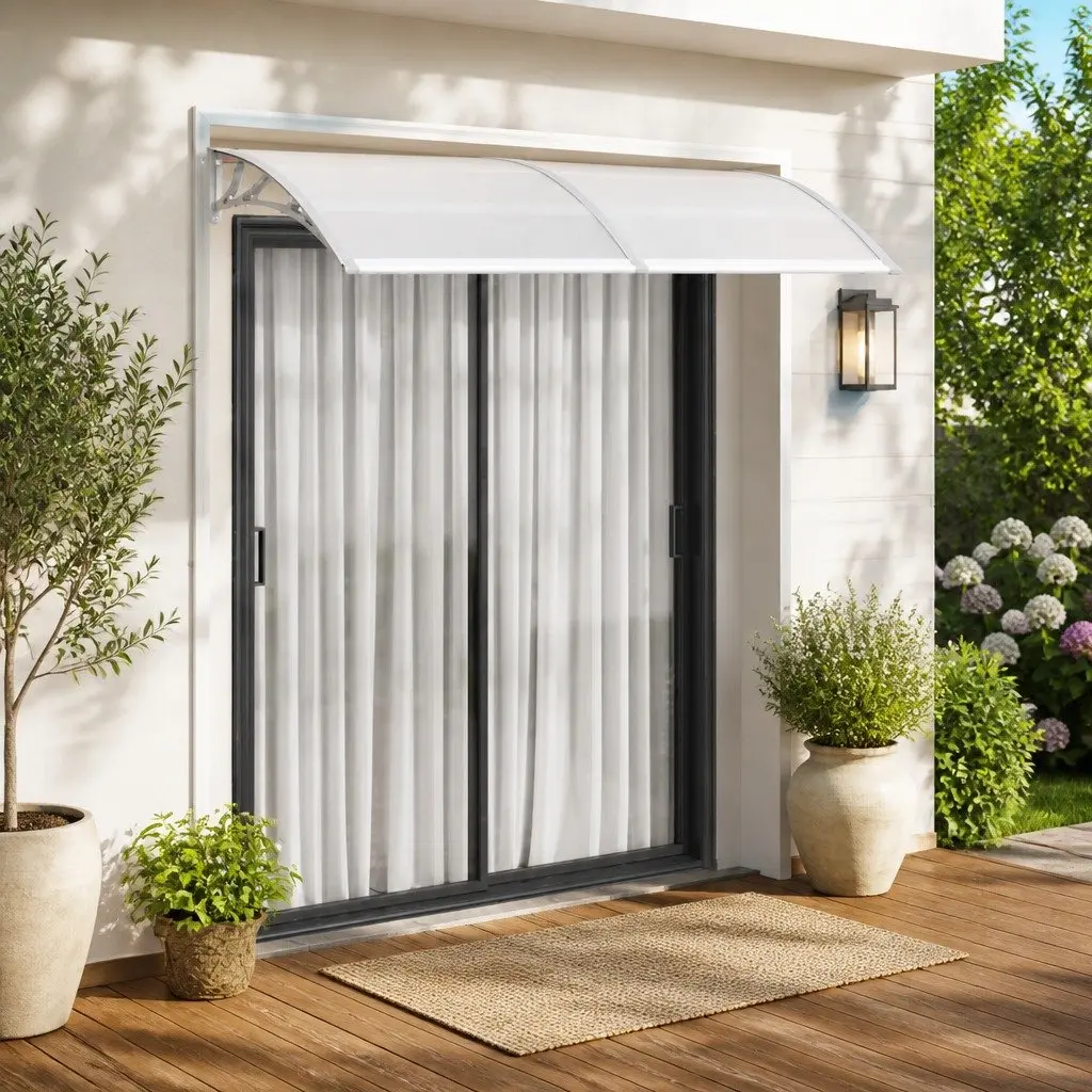 Door Canopy Polycarbonate 200x100cm Grey Outdoor Awning Window Shelter