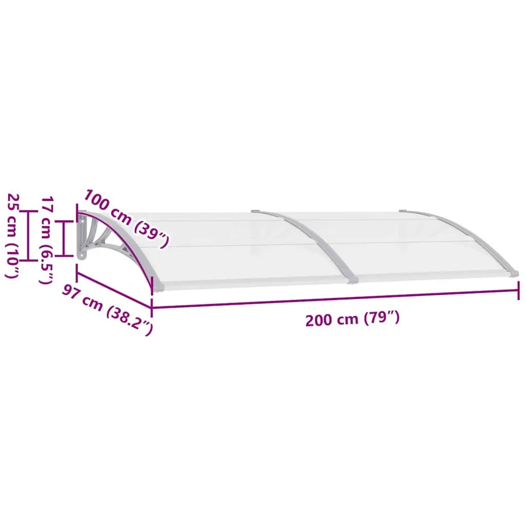 Door Canopy Polycarbonate 200x100cm Grey Outdoor Awning Window Shelter