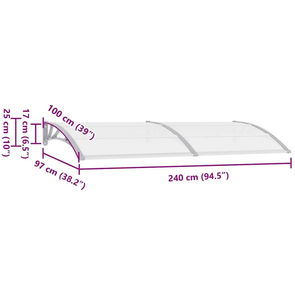 Grey Polycarbonate Door Canopy 240x100cm