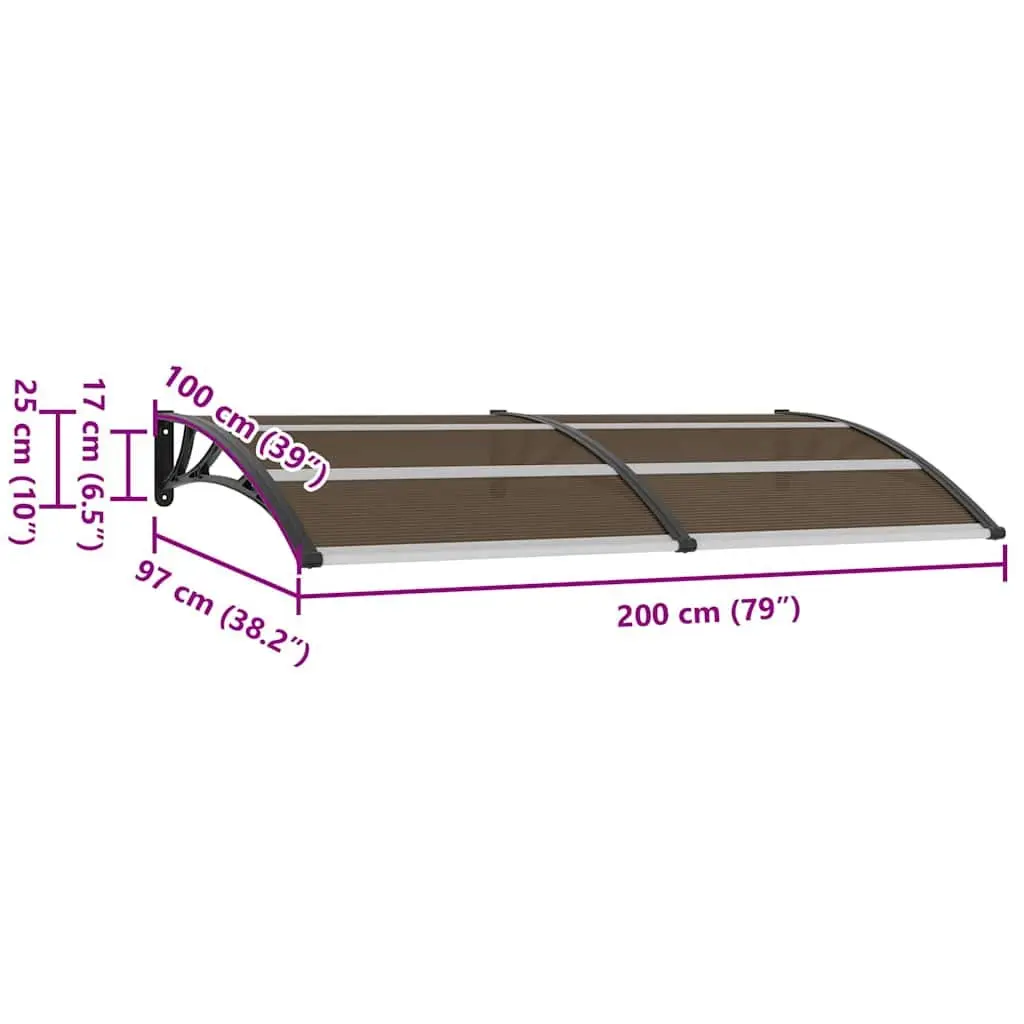Black Polycarbonate Door Canopy 200x100cm