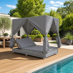Premium Outdoor Lounge Bed for Two with Curtains