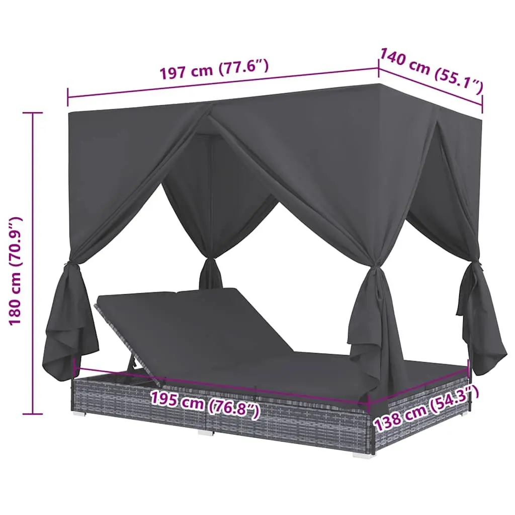Outdoor Lounge Bed for Two with Curtains