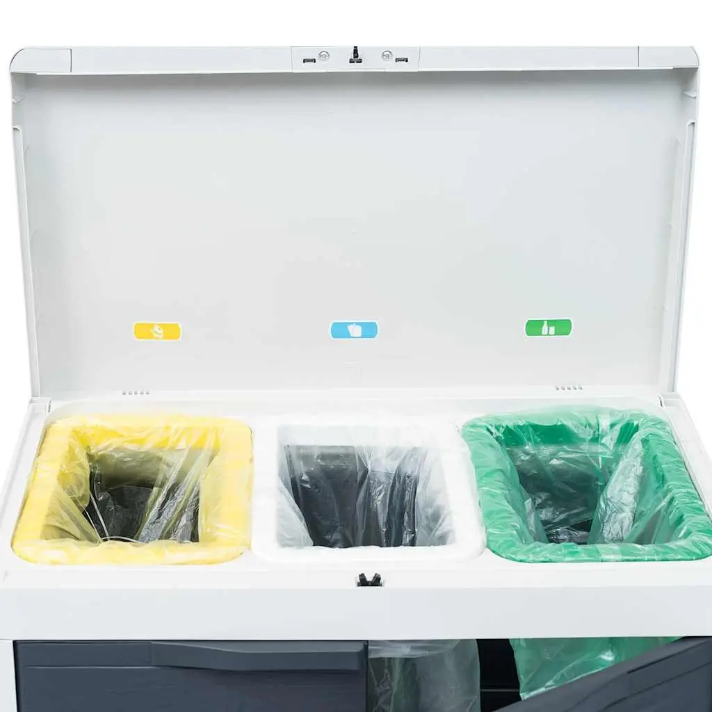 Grey Garden Waste Bin with 3 Sorting Compartments
