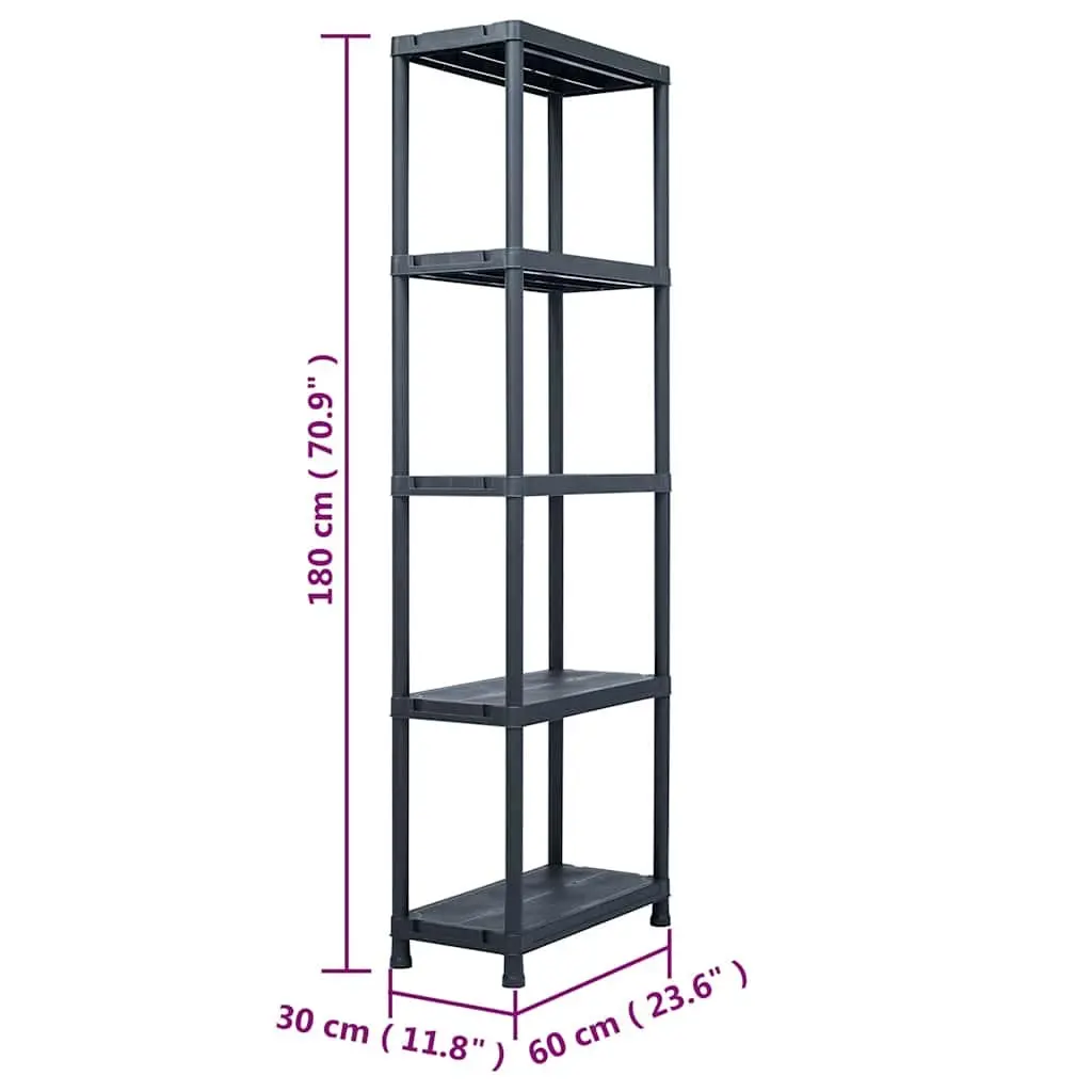 Storage Shelf Rack Plastic 60x30x180 cm Black