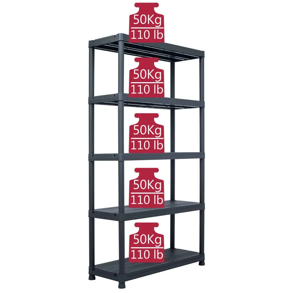 Plastic Shelf Rack Black Durable Storage Unit 80x40x180cm 250kg Capacity