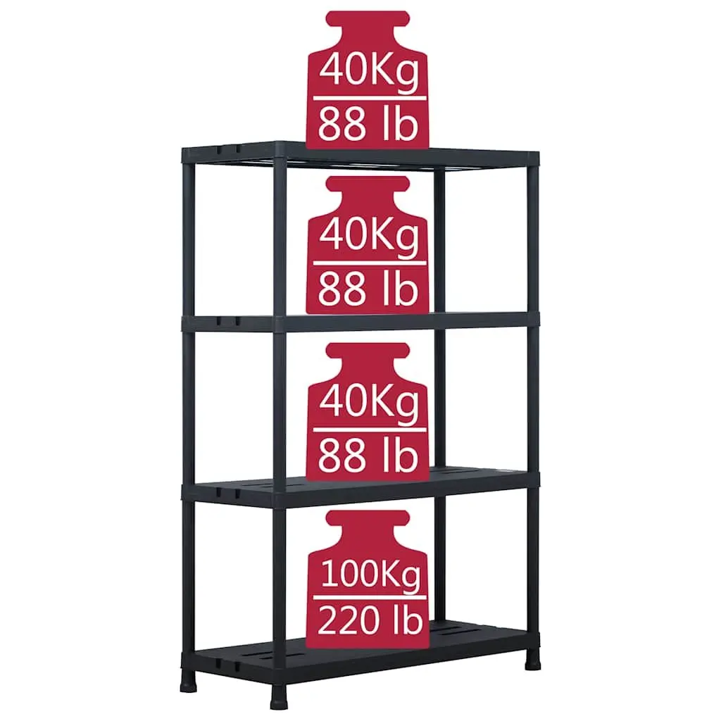 Black Plastic Storage Shelf Rack 90x40x138 cm