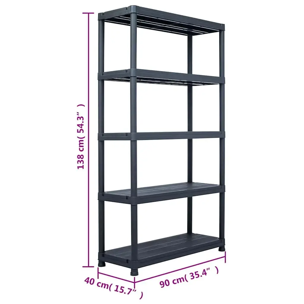 Black Plastic Storage Shelf Rack 90x40x138 cm