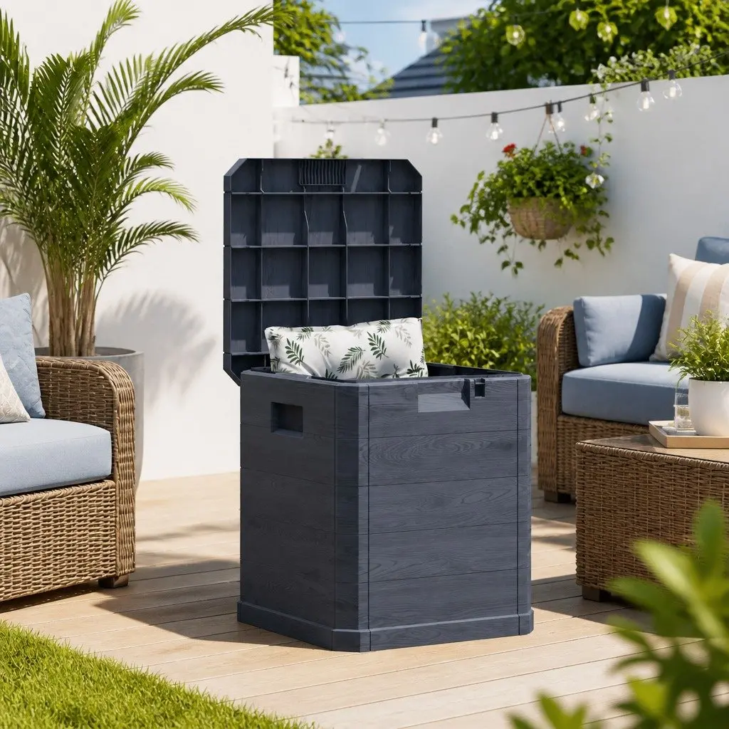 90L Anthracite Garden Storage Box for Outdoor Use