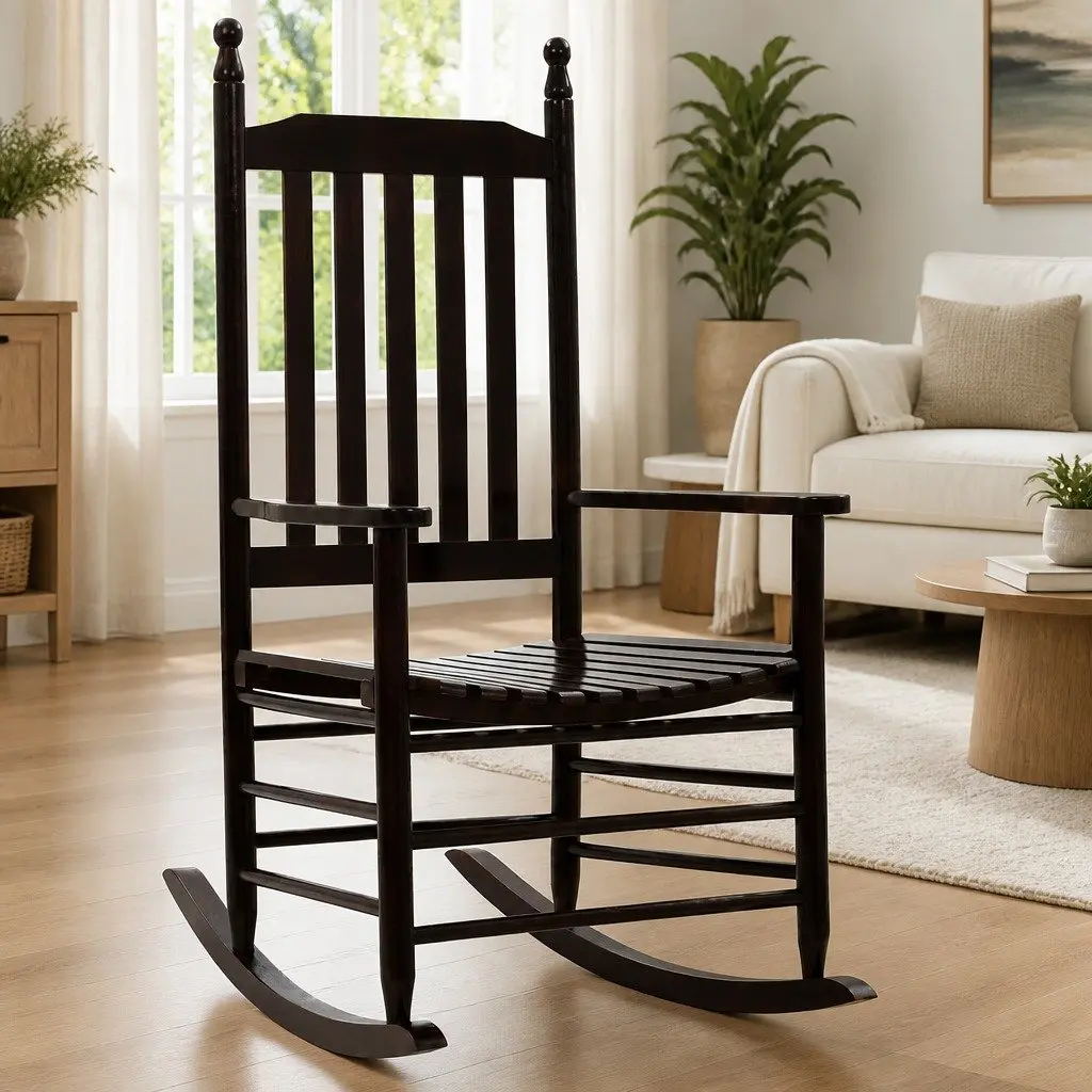 Solid Hardwood Rocking Chair Brown Indoor Outdoor Patio Vintage Inspired