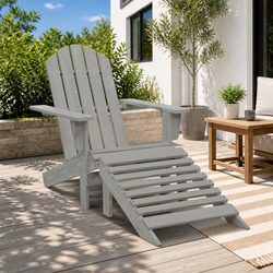 Solid Wood Grey Garden Chair with Ottoman Set