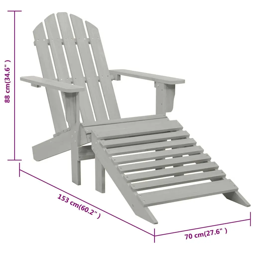 Outdoor Garden Chair with Ottoman Grey Wooden Armchair Patio Seating Set