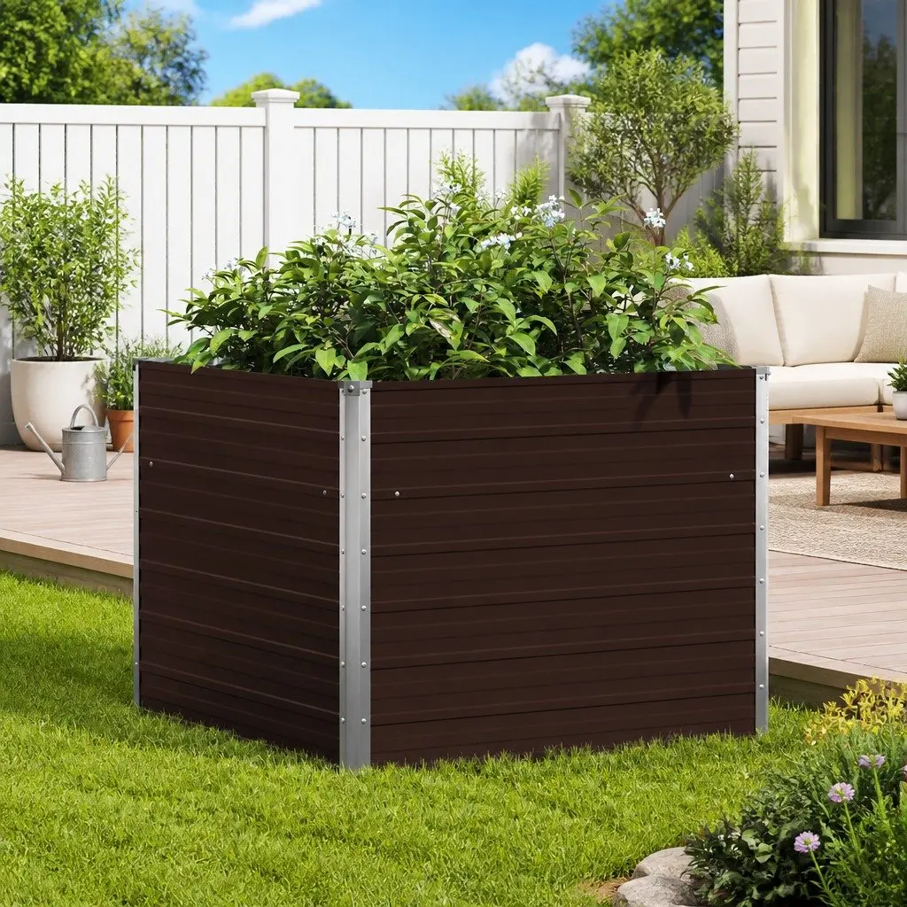 Raised Garden Bed Galvanised Steel 100x100x77cm Brown