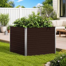Raised Garden Bed Square 100x100x77cm Brown Galvanised Steel Planter Box