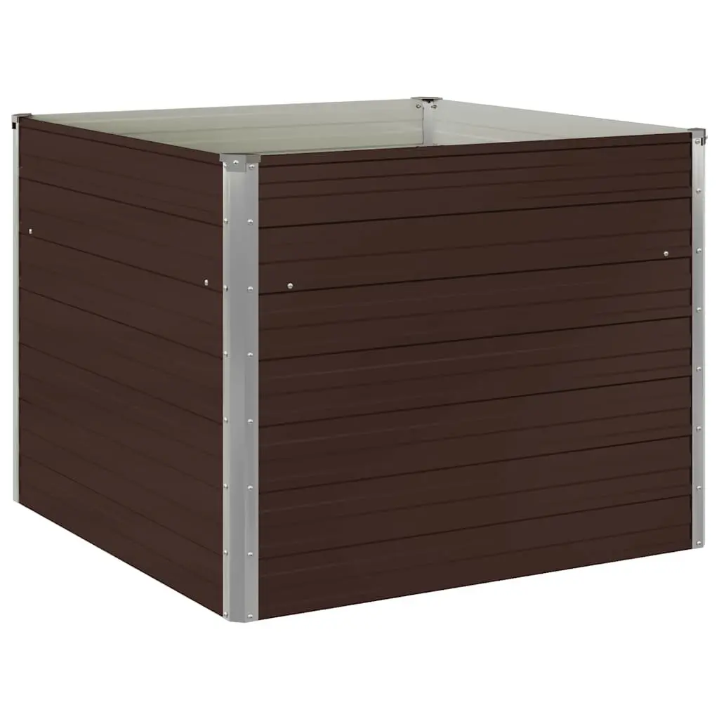 Raised Garden Bed Galvanised Steel 100x100x77cm Brown