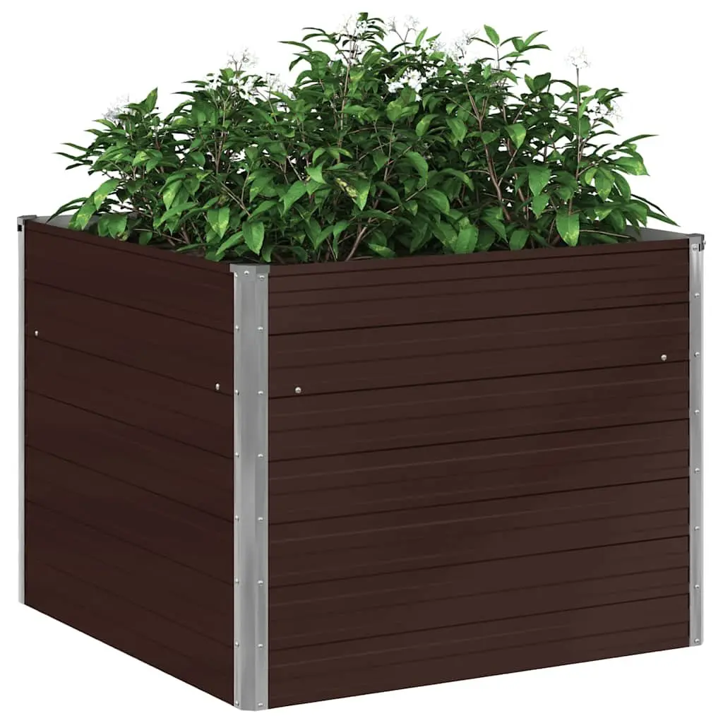 Raised Garden Bed Galvanised Steel 100x100x77cm Brown
