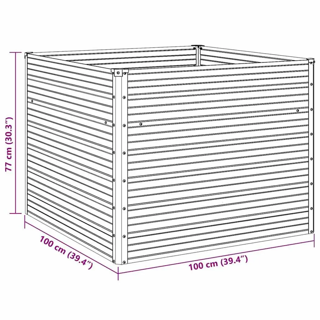 Raised Garden Bed Galvanised Steel 100x100x77cm Brown