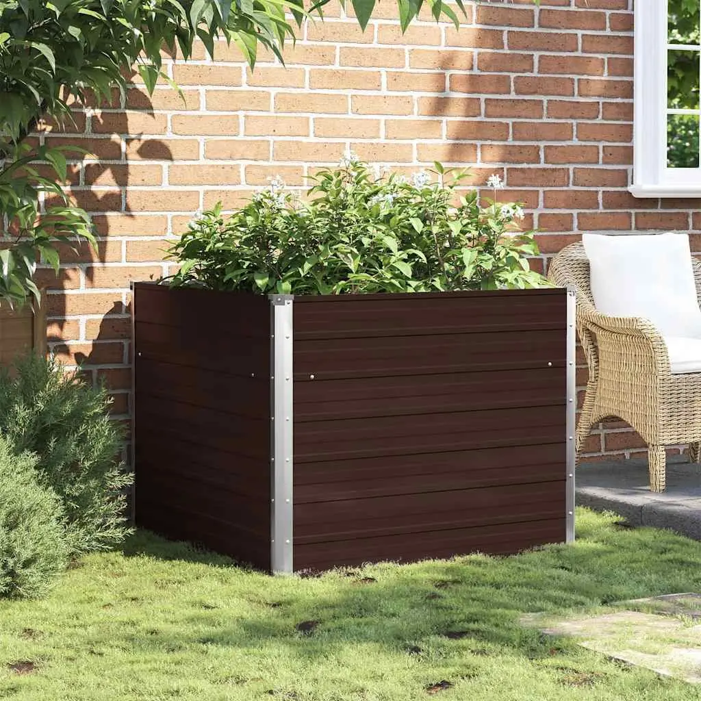 Raised Garden Bed Galvanised Steel 100x100x77cm Brown