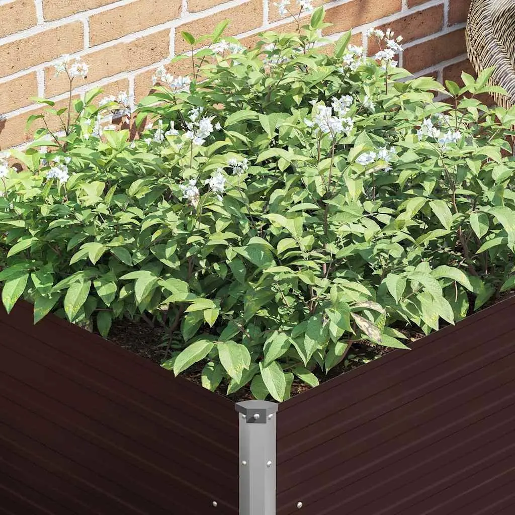 Raised Garden Bed Galvanised Steel 100x100x77cm Brown