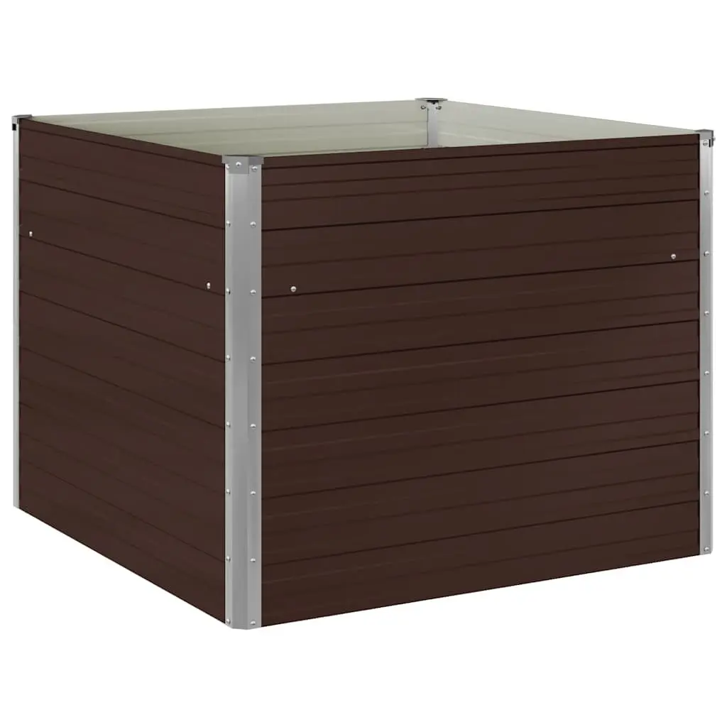 Raised Garden Bed Galvanised Steel 100x100x77cm Brown