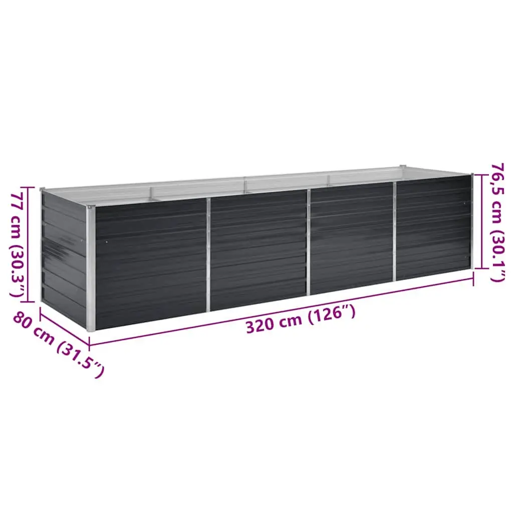 Raised Garden Bed Galvanised Steel 320x80x77cm Anthracite
