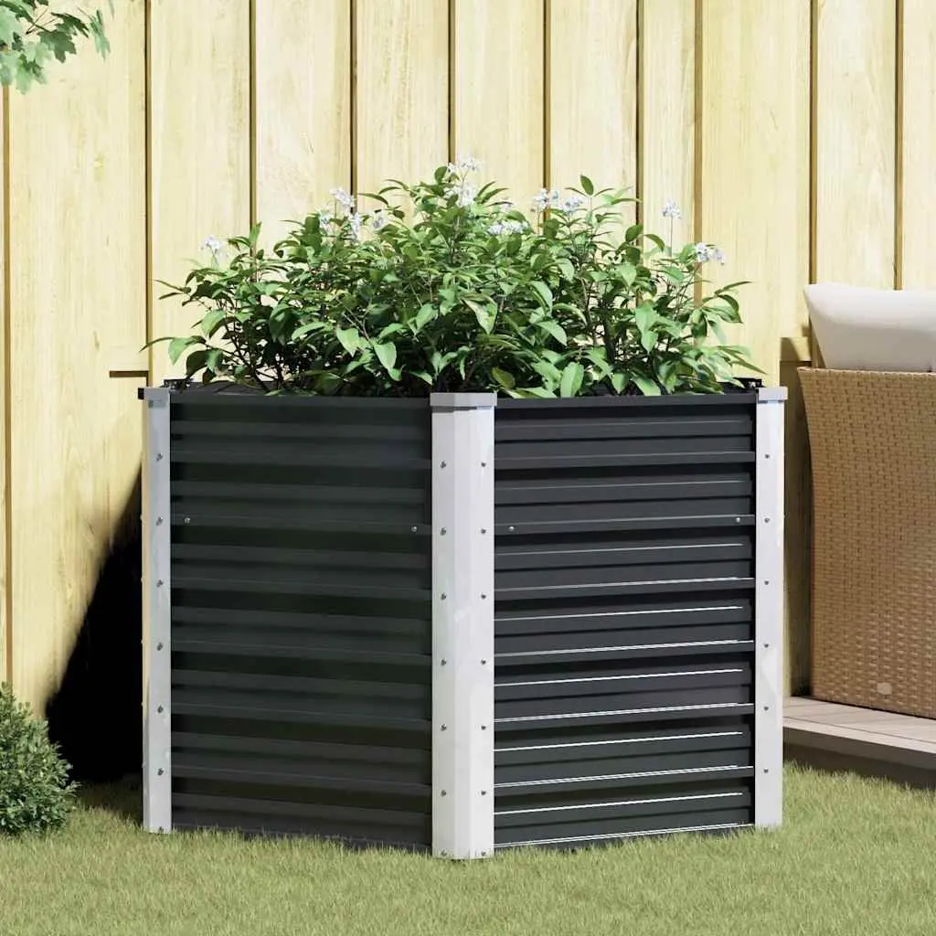 Raised Bed Planter Box Galvanised Steel Anthracite 129cm x 129cm x 77cm Outdoor
