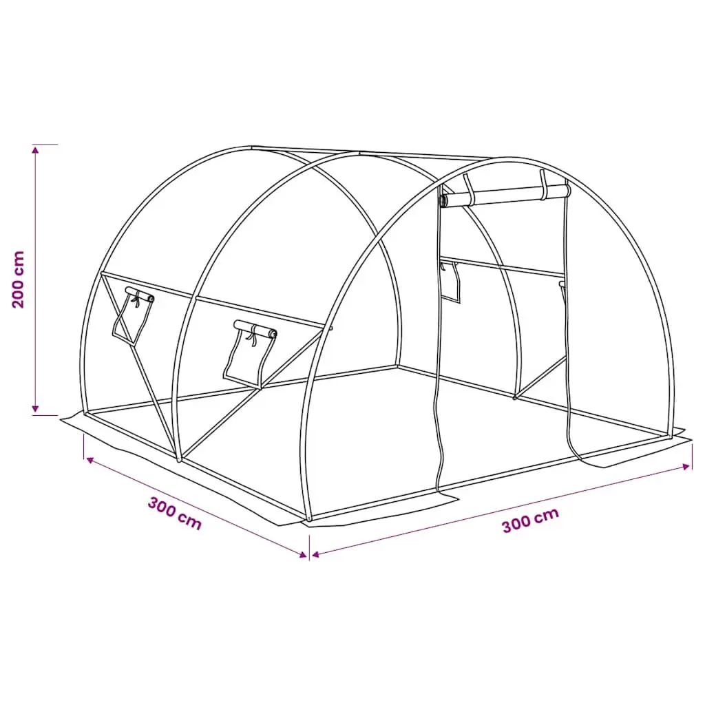 Greenhouse 9m² 300x300x200cm White PE Mesh Ventilation Windows Door Garden