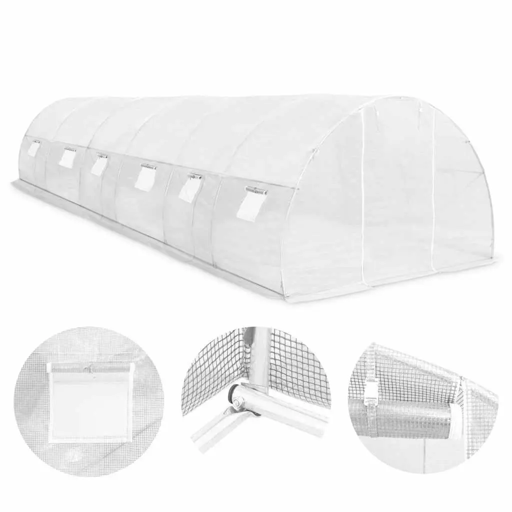 Greenhouse PE Mesh Fabric 900x300x200 cm White Galvanised Steel Frame