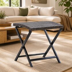 Brown Poly Rattan Folding Stool for Outdoor Use
