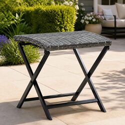 Portable Grey Rattan Folding Stool for Outdoor Use