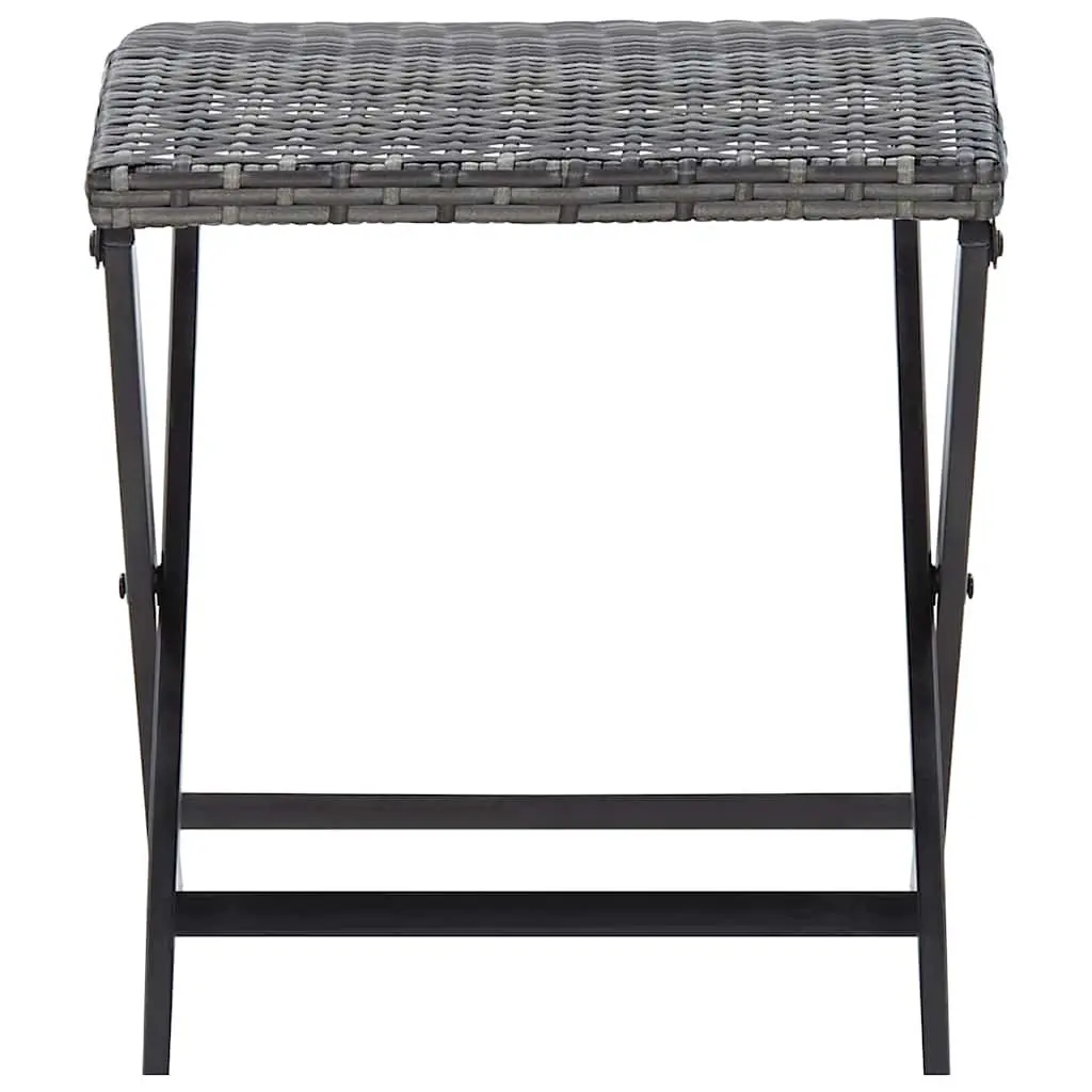 Portable Grey Rattan Folding Stool for Outdoor Use