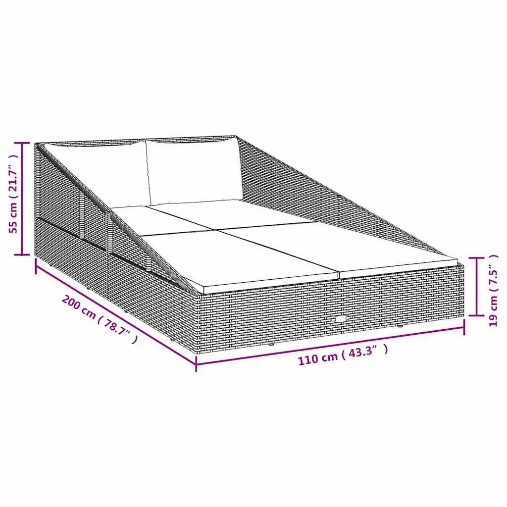 Outdoor Daybed PE Rattan 110x200cm Grey 2-Person Patio Furniture
