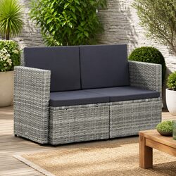 Durable 2 Seater Garden Sofa in Grey with Cushions