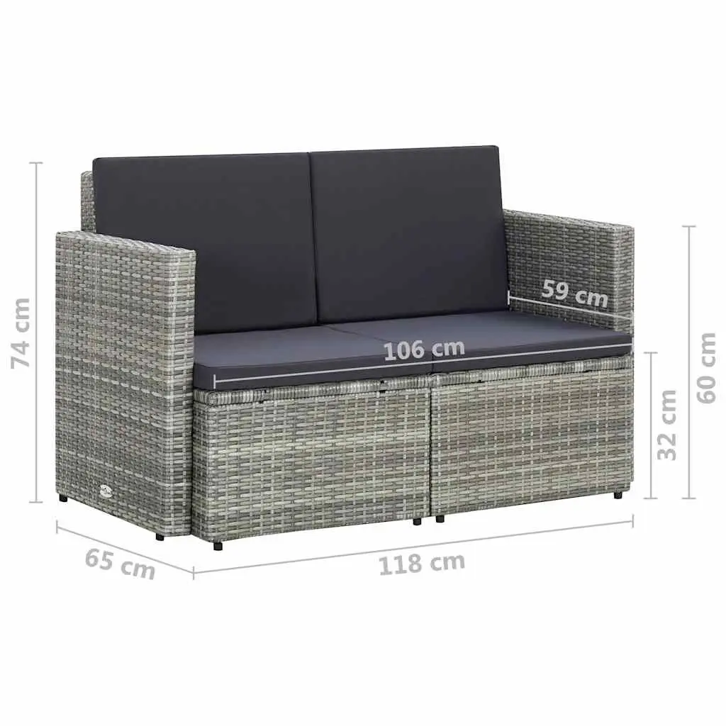 2 Seater Sofa Poly Rattan Grey Outdoor Patio Bench Seat