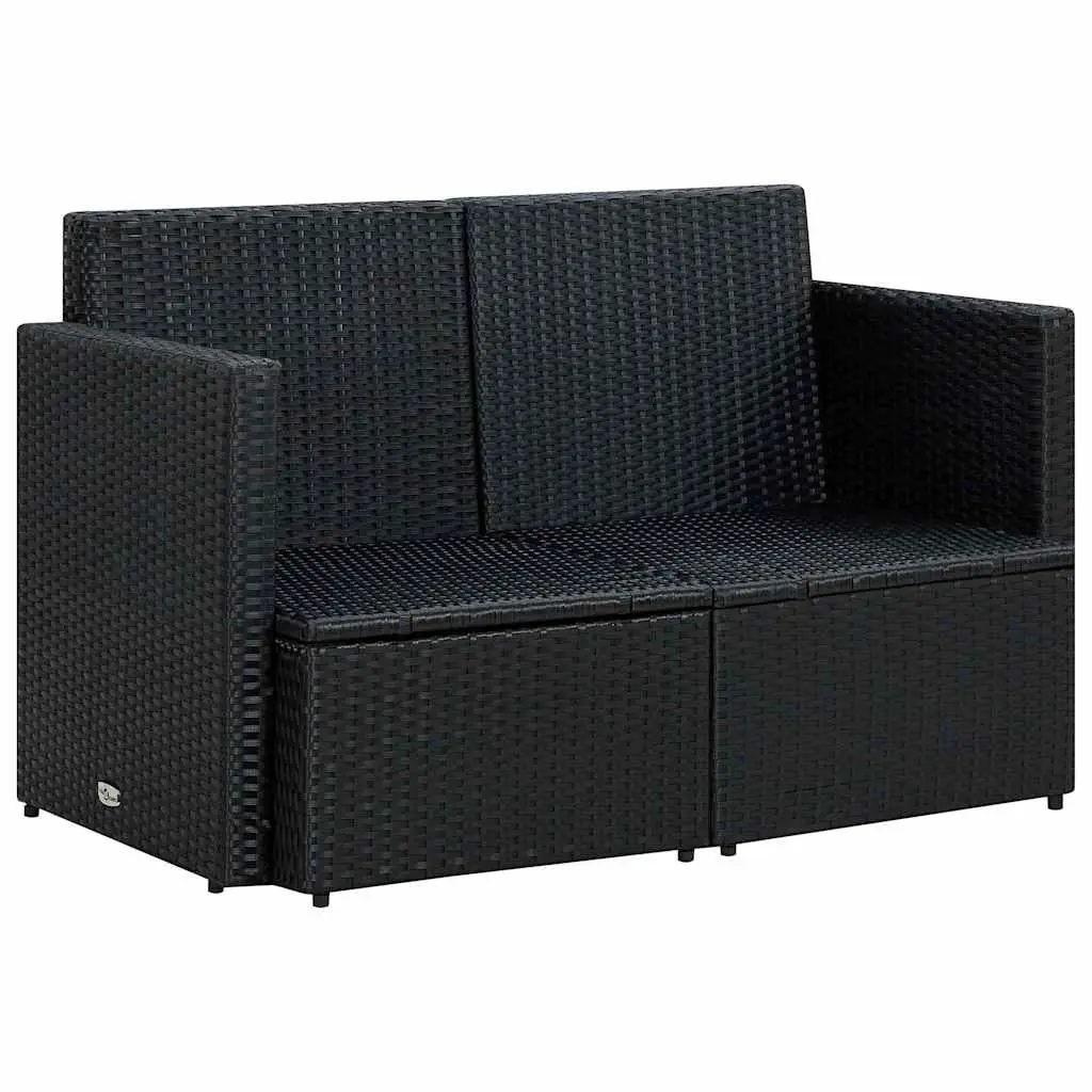 2 Seater Sofa PE Rattan Steel Frame Black with Cushions