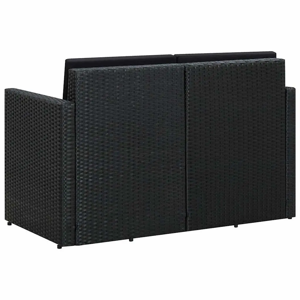 2 Seater Sofa PE Rattan Steel Frame Black with Cushions