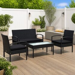 4-Piece Black Garden Lounge Set with Cushions