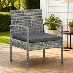 Durable Grey Poly Rattan Outdoor Armchair with Cushion