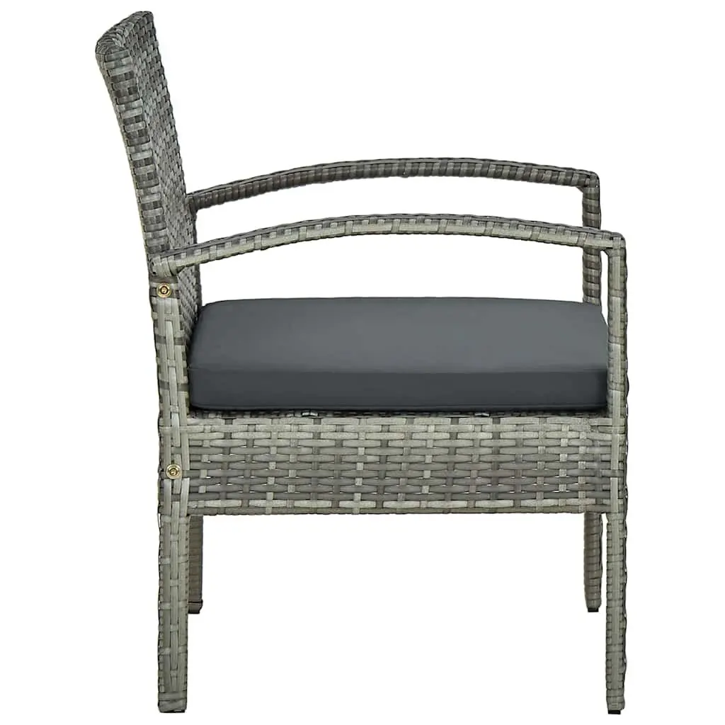 Outdoor Garden Chair Grey PE Rattan Powder Coated Steel Armchair with Padded Seat Cushion