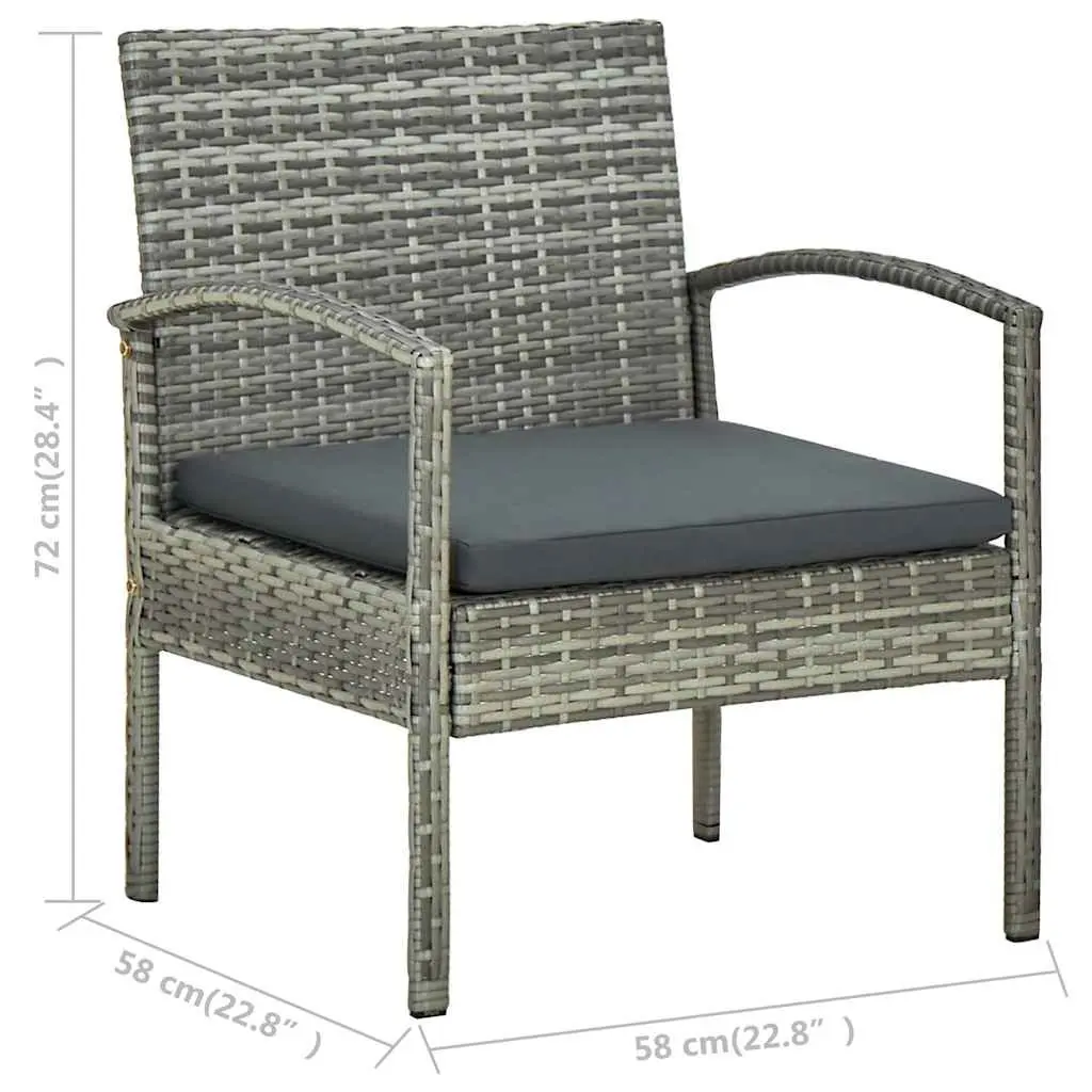 Outdoor Garden Chair Grey PE Rattan Powder Coated Steel Armchair with Padded Seat Cushion