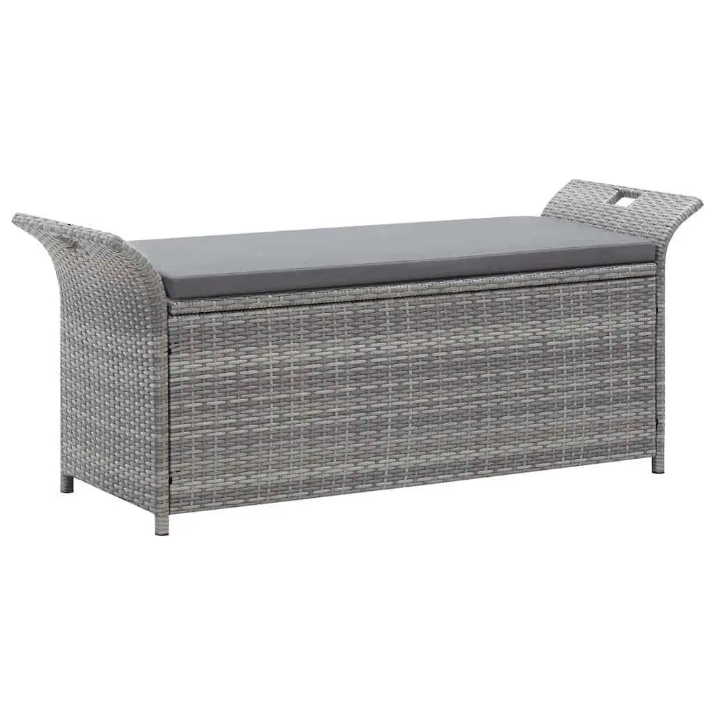 Grey Garden Rattan Storage Bench with Cushion