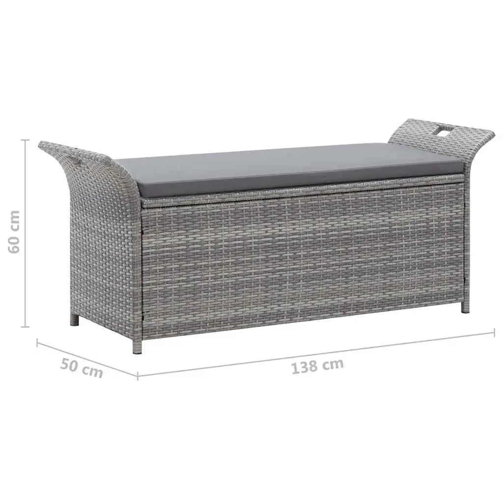 Grey Garden Rattan Storage Bench with Cushion