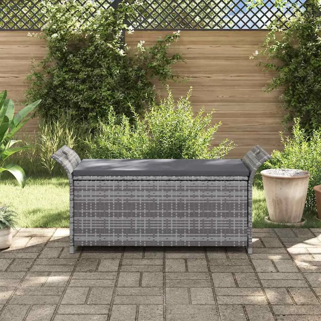 Grey Garden Rattan Storage Bench with Cushion