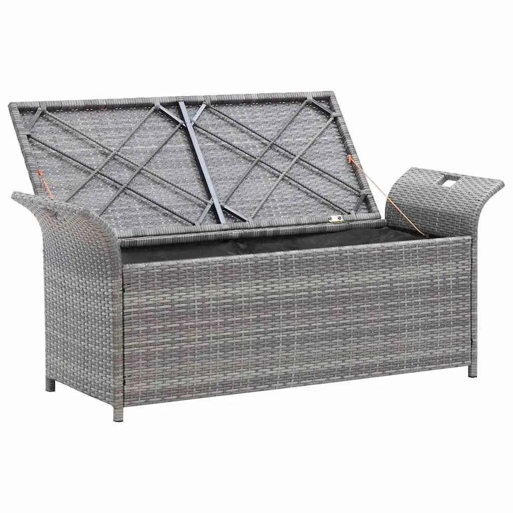 Grey Garden Rattan Storage Bench with Cushion