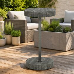 Grey Round Poly Rattan Outdoor Garden Table with Steel Frame