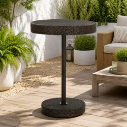 Round Patio Table with Durable Poly Rattan and Steel Frame
